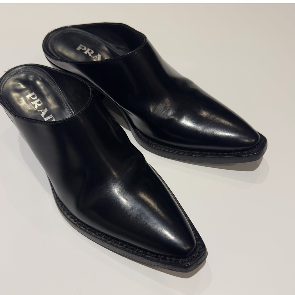 Prada Women’s chunky Heel Black Leather Mules - Picture 3 of 5